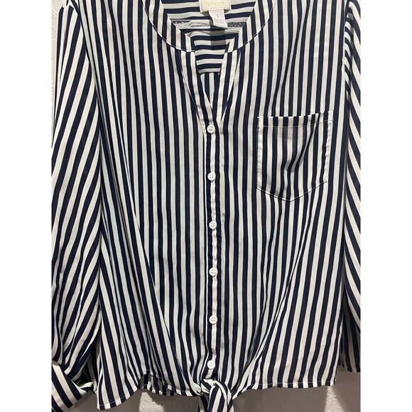 Chico's Long Sleeve Stiped Button Up Shirt Size M Coastal Nautical - Picture 4 of 6